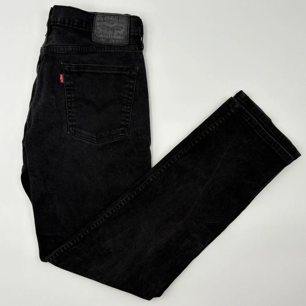 Levi's 514 Black Denim Jeans Mens W34 L34 Straight Fit PC9 00514-0730 Cotton 201